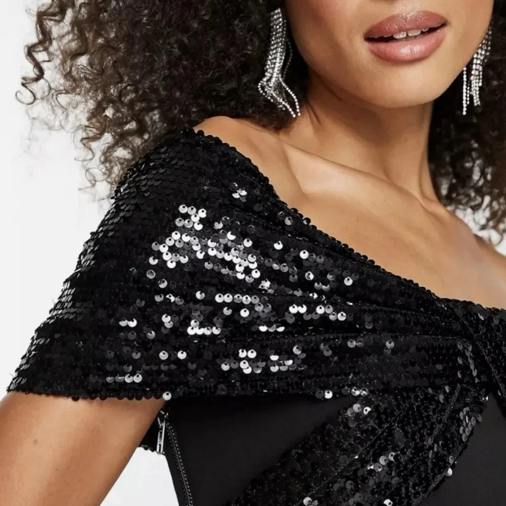 💘 Lavish Alice statement sequin bow midi dress in black - Picture 4 of 9